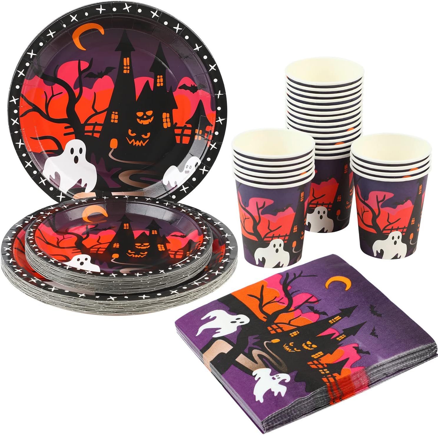 LFOGoods Halloween Party Supplies Tableware, 96 Pcs Disposable Dinnerware Set Paper Plates