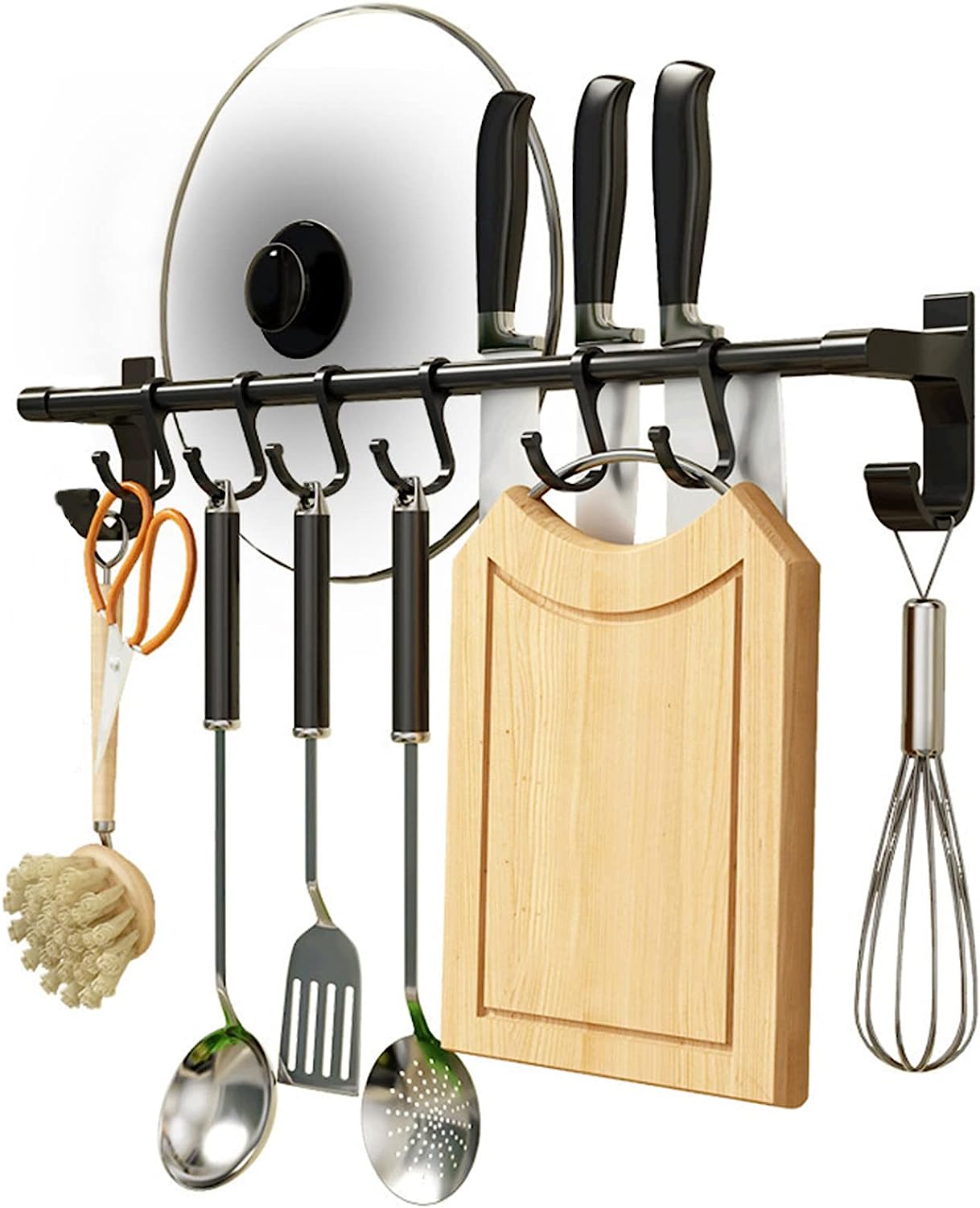 LFOGoods Utensil Holder NailFree, Kitchen Rail with 6 Slidable Hooks