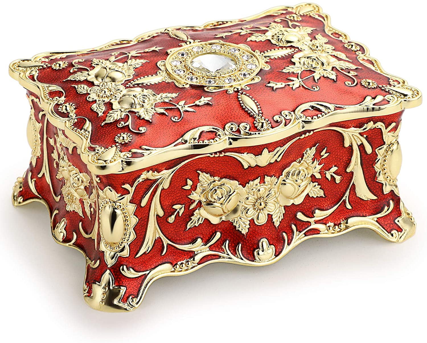LFOGoods Vintage Jewelry Box, Small Enameled Trinket Box Organizer Rectangular Treasure Chest