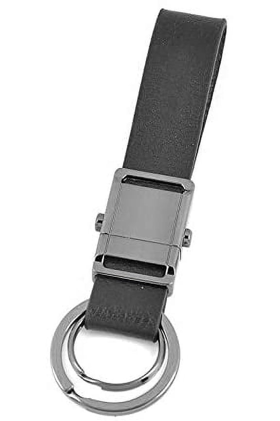 Genuine Leather Valet Keychain in a Gift Box Elegant Key Chain 2 Key Rings (Black Gunmetal)