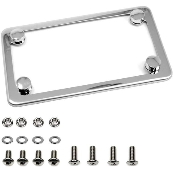 LFPartS Motorcycle Slim Style Polished Stainless Steel License Plate Frame