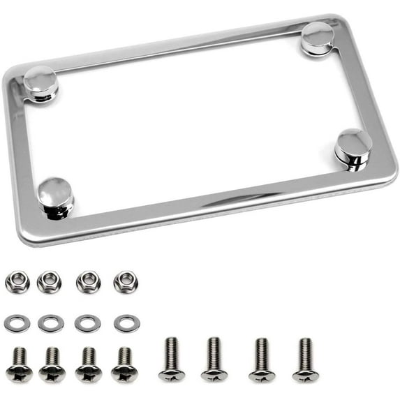 LFPartS Motorcycle Slim Style Polished Stainless Steel License Plate Frame