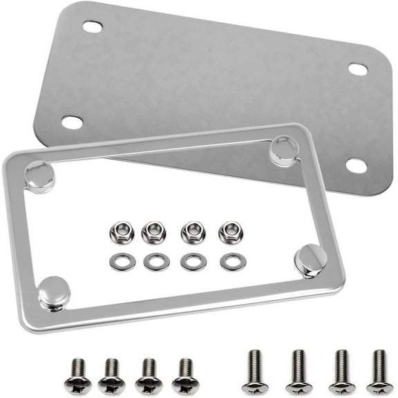 LFPartS Motorcycle Stainless Steel License Plate Frame + Motorcycle License Backing Plate Set