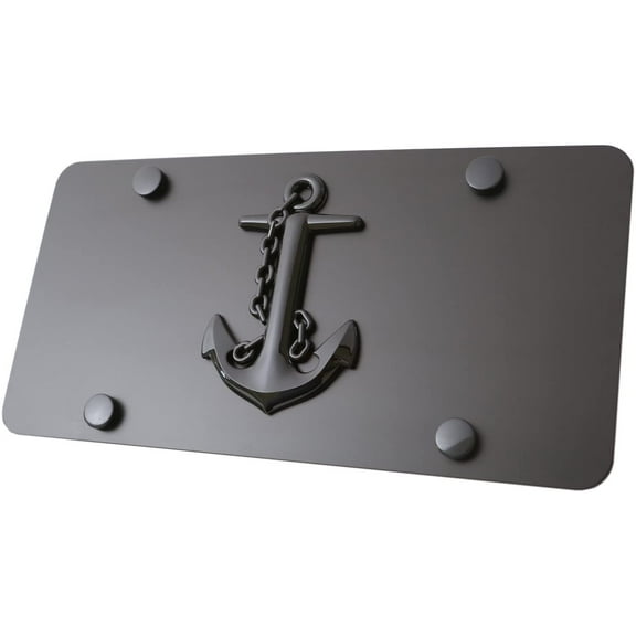 LFPartS Navy Ship Anchor 3D Black Emblem on Stainless Steel License Plate (Plate 12"x6", Black Emblem on Black)