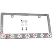 LFPartS Plumeria Flower Sparkle Crystal Bling Metal License Plate Frame Chrome