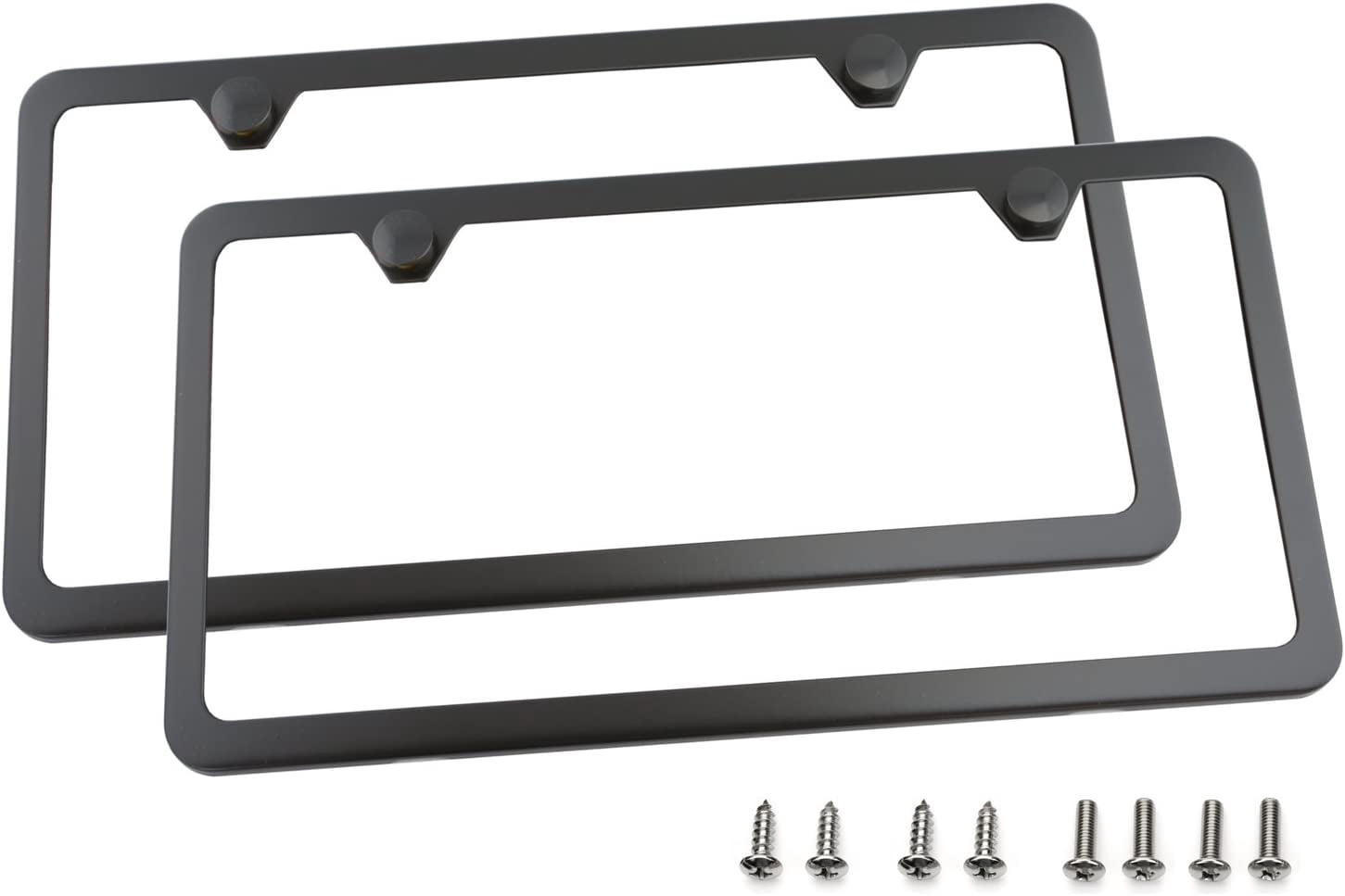 LFPartS Premium Slim Style Stainless Steel License Plate Frame Black UV Resistant (2-Hole, 2 Pack + Deluxe Gift Box, Black Matte Finish)