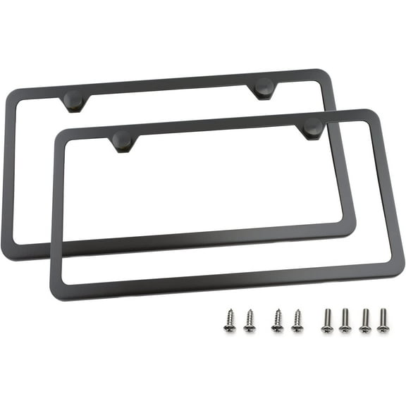LFPartS Premium Slim Style Stainless Steel License Plate Frame Black UV Resistant (2-Hole, 2 Pack + Deluxe Gift Box, Black Matte Finish)