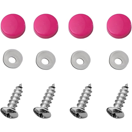 LFPartS Stainless Steel License Plate Frame Self-Tapping Screws Fasteners ((4X) M6x20, Self-Tapping Screws + Hot Pink Screw Covers)