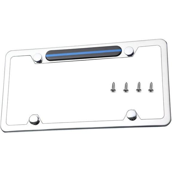 LFPartS Stainless Steel Polished Mirror License Plate Frame N (Thin Reflective Blue Line)