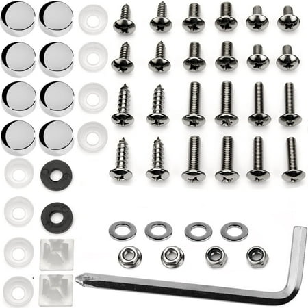 LFPartS Stainless Steel Rust Resistant License Plate Frame Screws Fasteners Ultimate Kit Domestic Import +(Chrome Screw Caps)