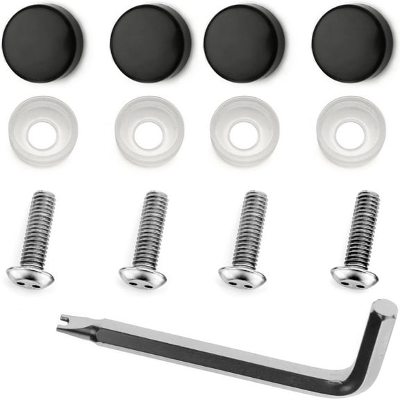 LFPartS Stainless Steel Rust Resistant License Plate Frame Security Anti-Theft Screws Fasteners (M6x20mm Machine Type, Black Caps)