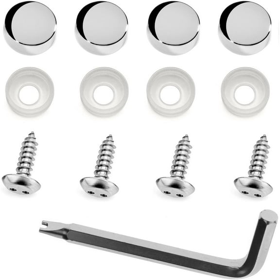 LFPartS Stainless Steel Rust Resistant License Plate Frame Security Anti-Theft Screws Fasteners fit Subaru (M5x16mm Self-Tapping, Chrome Caps)