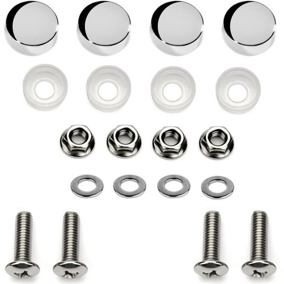 LFPartS Stainless Steel Rust Resistant Motorcycle License Plate Frame Screws Fasteners (Chrome Caps)