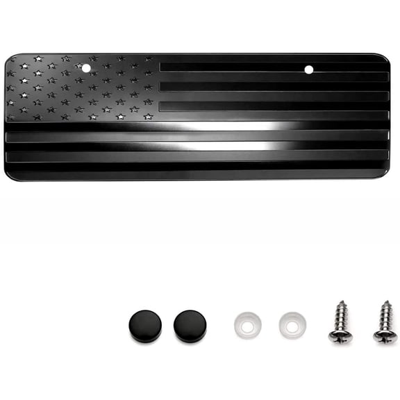 LFPartS USA Black Flag Metal Embossed License Plate (12"x4" (Half-Size), Black) 2 Holes