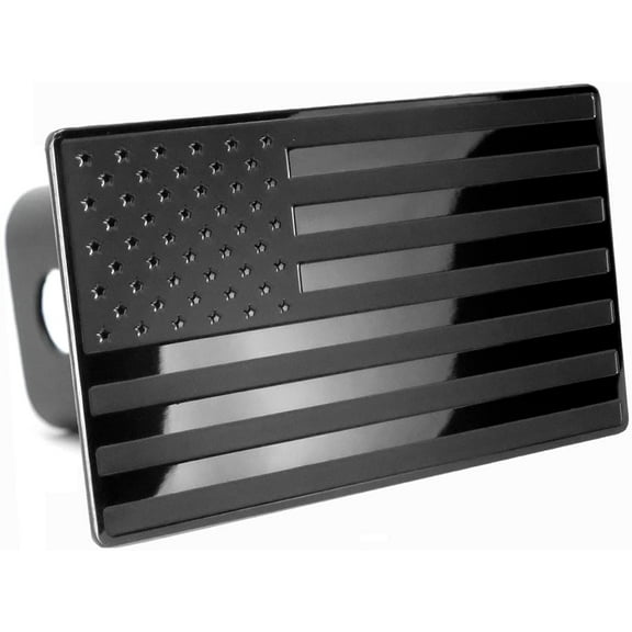 LFPartS USA Flag Emblem Metal Trailer Hitch Cover (Fits 2" Receivers, Black)