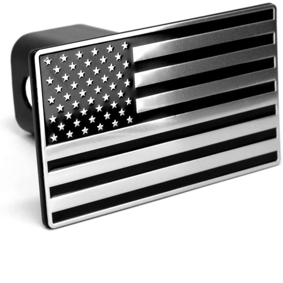 LFPartS USA US American Flag Black & Chrome Metal Trailer Hitch Cover Fits 2" Receivers