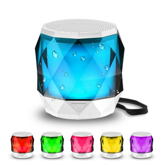 LFS Mini Bluetooth Speaker with Lights, Portable Wireless Speaker, Magnetic Small Speaker, 7 Color LED Light, TWS Pairing, Night Light Waterproof Speaker for Shower, Home, Christmas -White