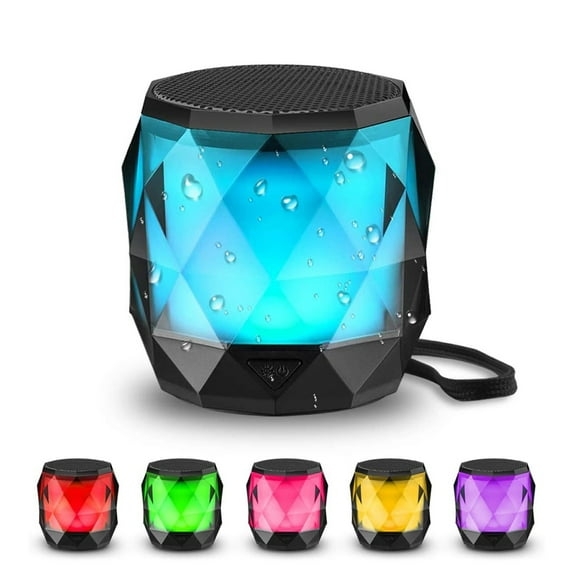 LFS Mini Bluetooth Speaker with Lights, Portable Wireless Speaker, Magnetic Small Speaker, 7 Color LED Light, TWS Pairing, Night Light Waterproof Speaker for Shower, Home, Christmas -Black