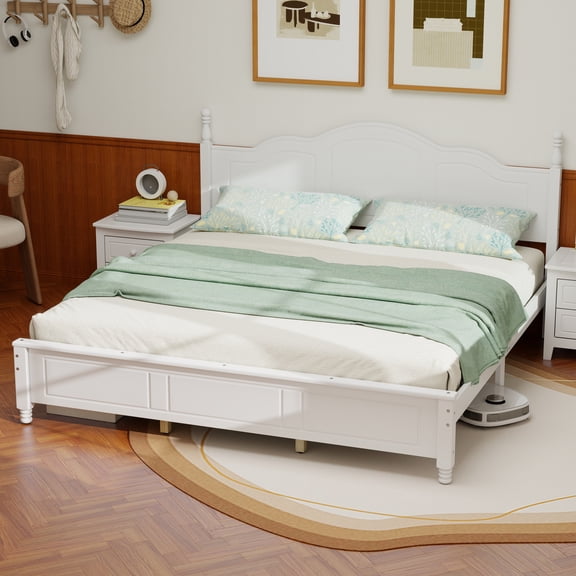 LFSLJJMY 43.5in Retro Wave Headboard and No Box Spring Needed Platform Bed Frame, King Size