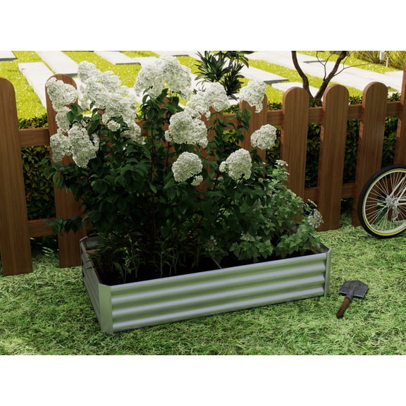 LFSLJJMY Metal Raised Garden Bed, Rectangle Raised Planter 4×2×1ft for Flowers Plants, Vegetables Herb Silver