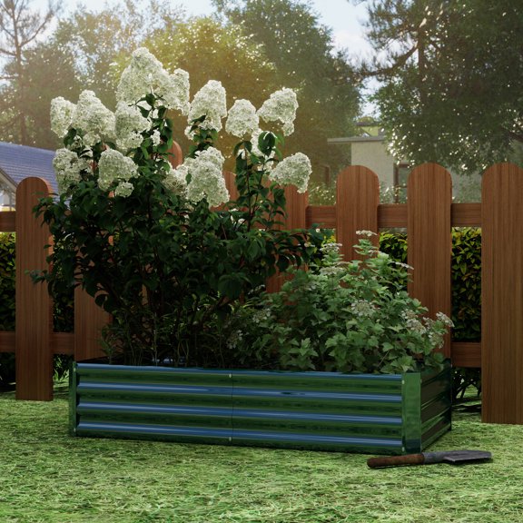 LFSLJJMY Metal Raised Garden Bed, Rectangle Raised Planter 4×2×1ft for Flowers Plants, Vegetables Herb Veezyo Green