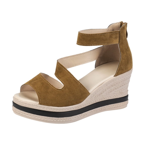 LFXJVY Sandals For Women Wedge Heel Platform Ankle Strap Mesh Oen Toe Buckle Beach Solid Spring And Summer Black 40