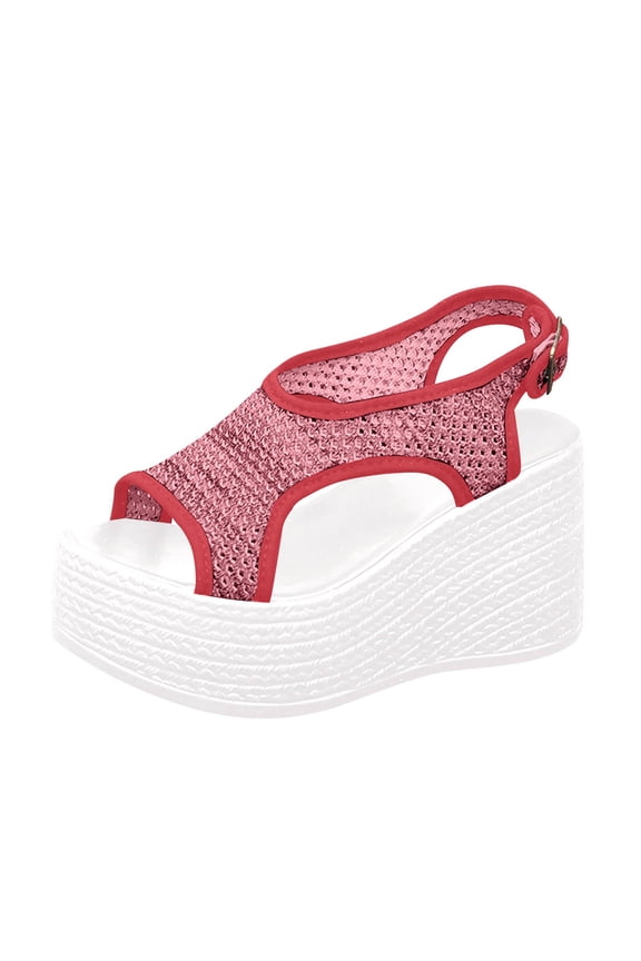 Sandals For Women Wedge Heel Platform Ankle Strap Toe Strap Buckle Beach Spring And Summer Bohemia Style Black 38
