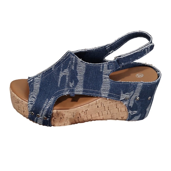LFXJVY Sandals for Women Wedge Heel platform Denim Ankle Strap Backstrap Open Toe Dressy Holiday Party Slide Summer EspadrilleBlue 37