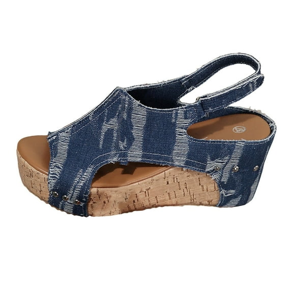 LFXJVY Sandals for Women Wedge Heel platform Denim Ankle Strap Backstrap Open Toe Dressy Holiday Party Slide Summer EspadrilleBlue 43