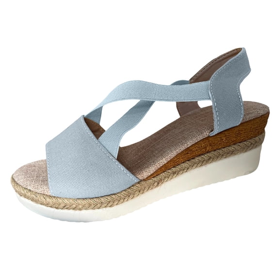 LFXJVY Wedge Heel Sandals For Women Flatform Ankle Strap Backstrap Open Toe Holiday Beach Dressy Summer Espadrille Blue 41