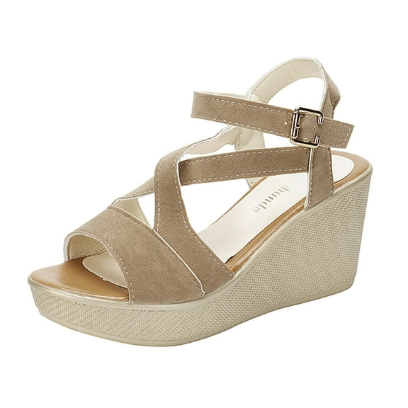 LFXJVY Wedge Heel Sandals For Women Platform Adjustable Strap Buckle Open Toe Summer Beach Bohemian Shoes Khaki 38