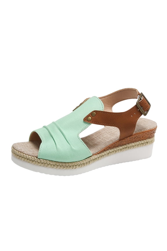 Wedge Heel Sandals For Women Platform Bohemian Style Open Toe Ankle Strap Backstrap Holiday Beach Summer Espadrille Mint Green 42