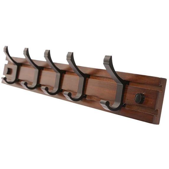LFhope Coat Rack Wall Mount With Movable 5 Metal Hooks, Wooden Coat Rack Farmhouse Coat Hangers for Coat Hat Towel Purse Robes Mudroom Bathroom Entryway