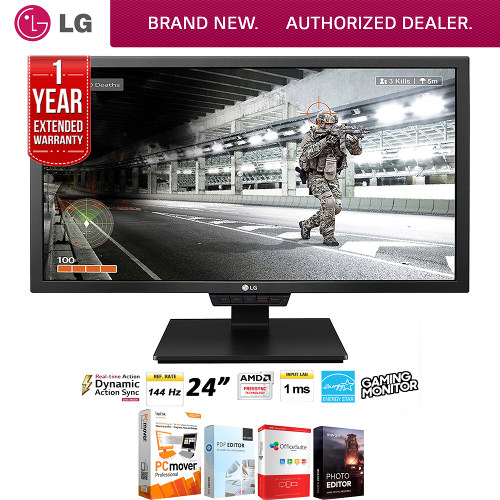 LG 24GM79G-B 24-inch Widescreen LED Gaming Monitor 1920x1080 144Hz Refresh Rate Bundle with Elite Suite 18 Standard Editing Software Bundle and 1 Year Extended Warranty - image 1 of 12