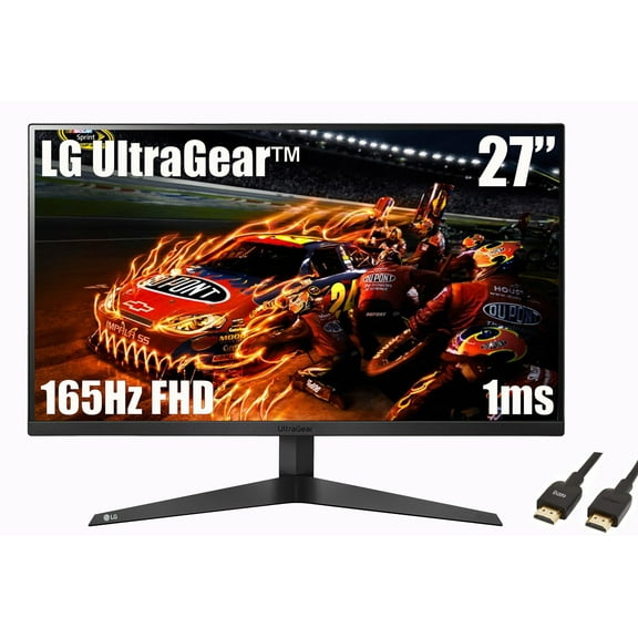 LG 27 UltraGear Gaming Monitor, FHD (1920 x 1080) , 165Hz, 1ms, AMD FreeSync Premium & Black Stabilizer, 3-Side Virtually Borderless Screen, Black, with 5AVE HDMI Cable