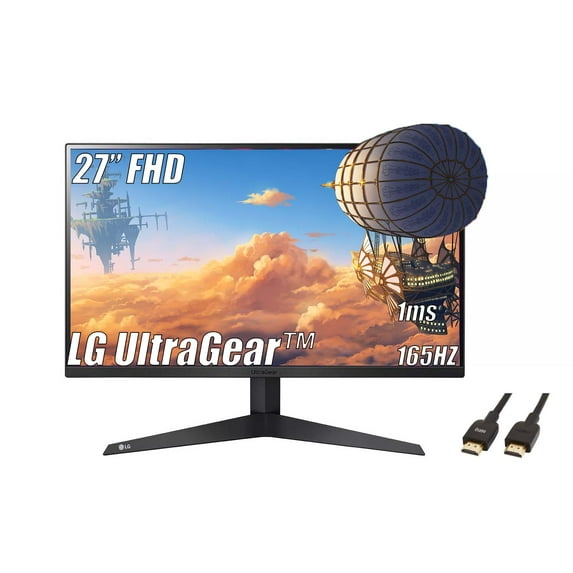 LG 27” UltraGear Gaming Monitor, FHD (1920 x 1080) , 165Hz, 1ms, AMD FreeSync Premium & Black Stabilizer, 3-Side Virtually Borderless Screen, Black, with 5AVE HDMI Cable