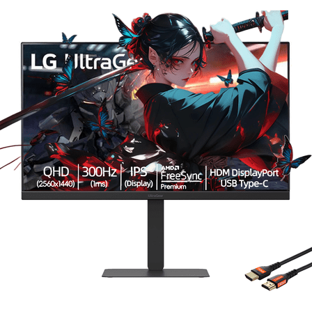LG 27 inch QHD Monitor | 300Hz -1ms | AMD FreeSync Premium, G-SYNC Compatibility | USB-C, HDMI 2.1 | Built-in Speaker | Tilt/Height/Pivot Adjustable Stand