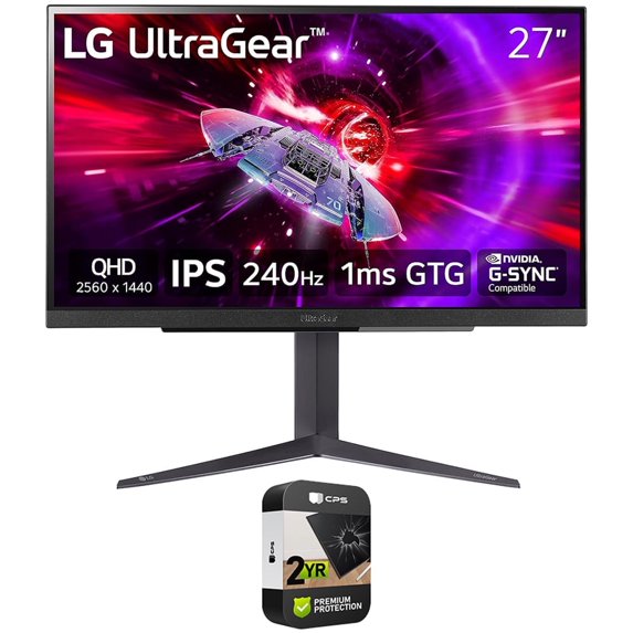LG 27GR83Q-B 27 inch UltraGear QHD 1ms 240Hz Gaming Monitor Bundle with 2 YR CPS Enhanced Protection Pack