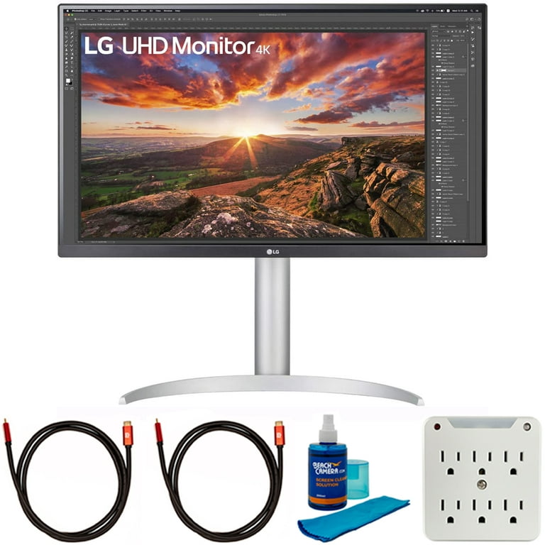 LG 27UP850N-W 27 inch IPS 4K UHD VESA HDR400 Monitor with USB Type-C Bundle  with 2x 6FT Universal 4K HDMI 2.0 Cable, Universal Screen Cleaner and