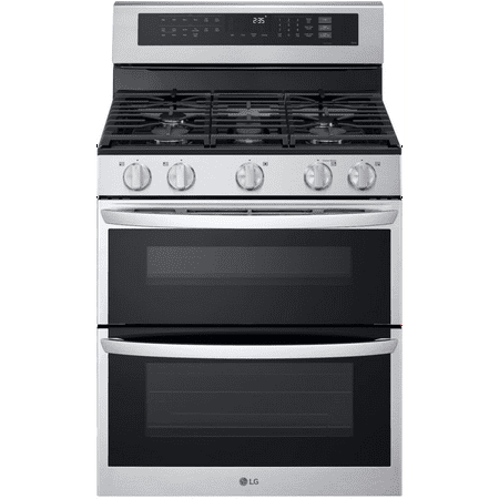 LG - 6.9 Cu. Ft. Freestanding Double Oven Gas True Convection Smart Range with EasyClean and Air Fry - Stainless Steel