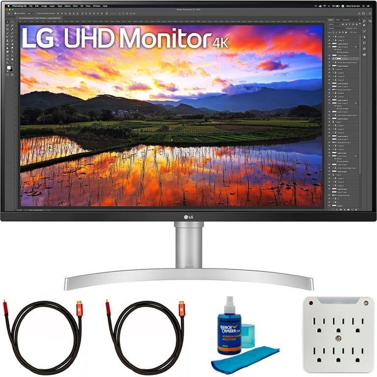 LG 32UN650-W 32 inch UHD 3840x2160 IPS Ultrafine Monitor with HDR10 AMD  FreeSync Bundle with 2x 6FT Universal 4K HDMI 2.0 Cable, Universal Screen 