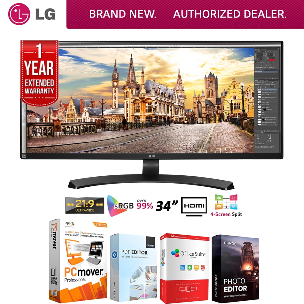 LG 34UM68-P 34-inch 21:9 UltraWide FreeSync 2560 x1080 IPS Monitor Bundle  with Elite Suite 18 Standard Editing Software Bundle and 1 Year Extended