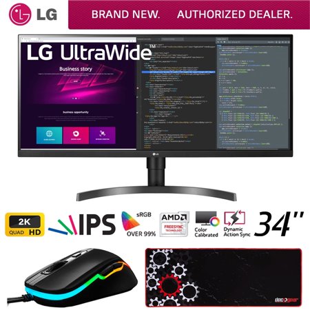 LG 34WN750-B 34" UltraWide QHD 3440x1440 21:9 IPS HDR10 Monitor with FreeSync Bundle with Deco Gear Wired Gaming Mouse and Deco Gear Large Extended Pro Gaming Mouse Pad