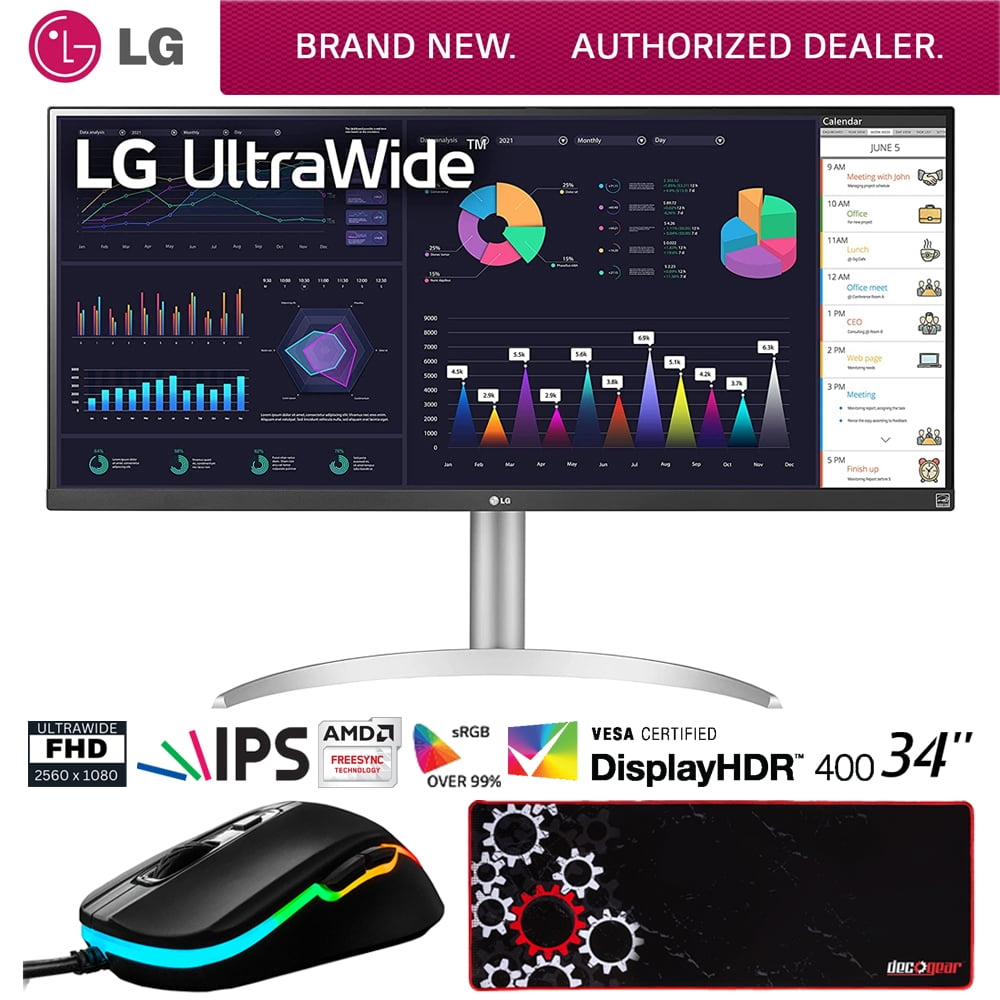  LG 34WQ650-W 34 Inch 21:9 UltraWide Full HD (2560 x 1080) 100Hz  IPS Monitor, 100Hz Refresh Rate with RGB 99% Color Gamut, VESA DisplayHDR  400, USB Type-C, AMD FreeSync, Tilt/Height Adjustable