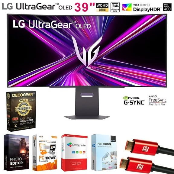 LG 39GX900A-B 39 Inch UltraGear OLED WQHD 240Hz 0.03ms 800R Curved Gaming Monitor Bundle with Elite Suite 18, 2x HDMI Cable and Deco Gear CPS Exclusive 26 Month Protection Pack (BEACH-CPS-26M1000)