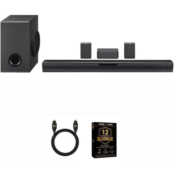 LG 4.1 Channel Home Theatre Soundbar System, Wireless Subwoofer & Rear Speakers, Dolby Digital, Bluetooth  For OLED and QNED TVs, 12M CPS Protection, Optical Cable & DVD Player
