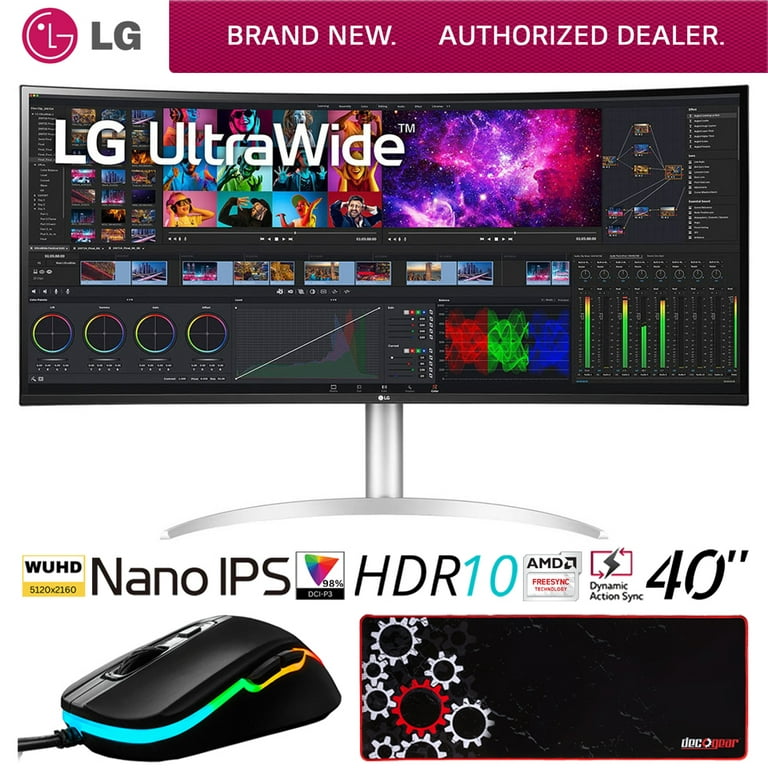 LG 40WP95C-W 40 Curved UltraWide 5K2K Nano IPS Monitor with Thunderbolt 4  Bundle with Deco Gear Wired Gaming Mouse and Deco Gear Large Extended Pro