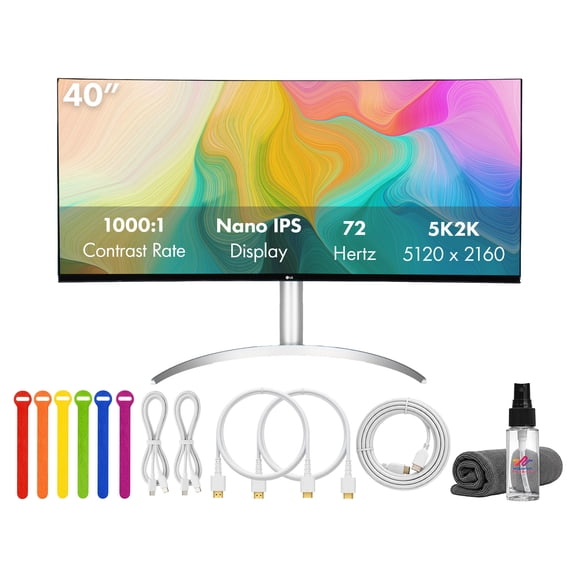 LG 40WP95C-W 40 Inch UltraWide 5K2K Curved Monitor 5120 x 2160 Nano IPS HDR10 Thunderbolt 4 96W USB C Bundle (International Model)