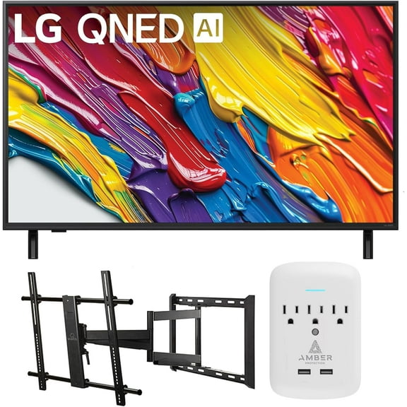 LG 43QNED82AUA 43 Inch QNED AI 4K Smart TV with a Walts Large/Extra Large Full Motion Mount and Amber Protection 3-OUTLET-SURGE Surge Protector (2025)