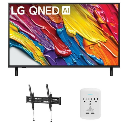 LG 43QNED82AUA 43 Inch QNED AI 4K Smart TV with a Walts TILT-MOUNT-43-90 Large/XL Tilt Mount and Amber Protection 3-OUTLET-SURGE Surge Protector (2025)